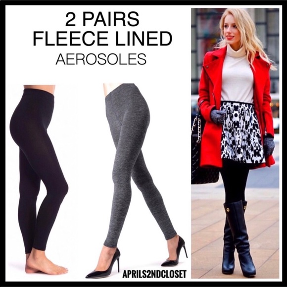 AEROSOLES Accessories 2 Fleece Lined Leggings Footless Tights A3c